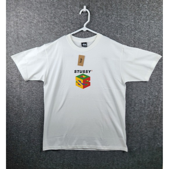 Stussy S64 Pigment Dyed Tee White Graphic Logo Mens T Shirt Large - Picture 1 of 9
